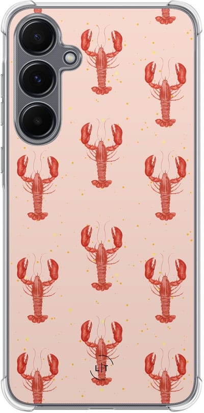 Shockproof hoesje - Geschikt voor Samsung Galaxy A35 - Lobster - Extra sterke case - TPU/polycarbonaat - Print / Illustratie - Roze, Transparant