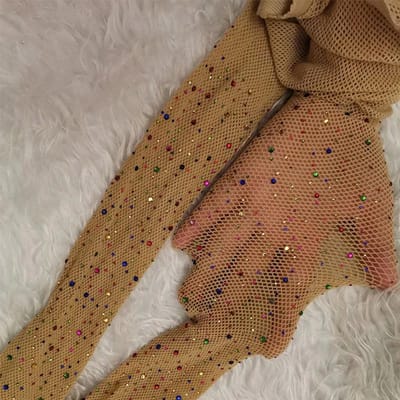 Dames Netpanty met Diamanten Glanzend Sexy Mode Glitterend Net Strak Dames Slank Strass Mesh Nylon Flash Kous One Size brown