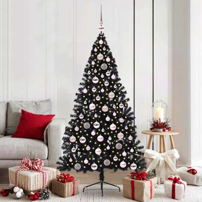 vidaXL Kunstmatig Voorverlicht Kerstboom met 300 LED Zwart 180 cm PVC