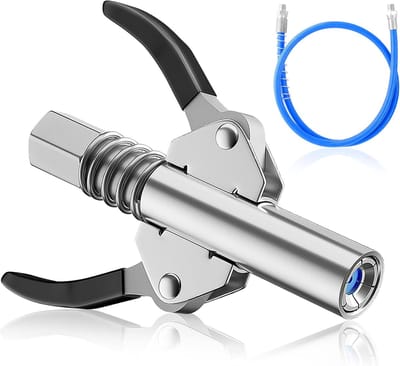 Vetspuit Mondstuk - Koppelstuk Vetspuit - Machine Onderhoud - Dubbele Handgreep - 100cm Slang - Zilver
