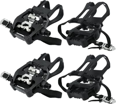 2 paar SPD-pedalen met kooi en riemen - Geïntegreerde teenclips - Mountainbike-pedalen - Outdoor en indoor bike - 9/16 inch