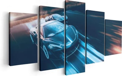Artaza Canvas Schilderij Vijfluik Twee Raceauto's - Abstract - 100x50 - Foto Op Canvas - Canvas Print