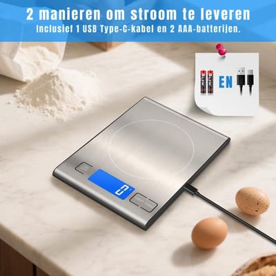 KAD® Weegschaal - Nauwkeurige Keukenweegschaal met LCD Display - Hoge Precisie Weegschaal voor Koken & Bakken - Zilver Grijs - 22cm x 16cm x 2cm