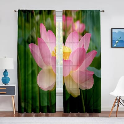 Witte Bloem Meeldraden Close-up Transparant Voile Gordijn Raamdecoratie voor Woonkamer Slaapkamer Decoratie Gordijnen Chiffon Tule Gordijn 1 PCS W100XH250cm&Grommet Top