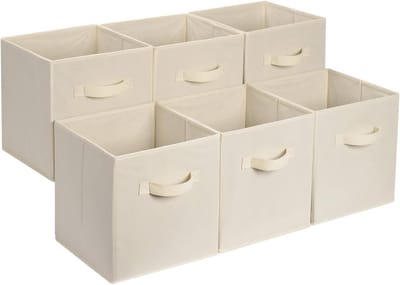 Famanu - Opvouwbare opbergkubus stof organizer met handgrepen set van 6 beige 33x33x33cm