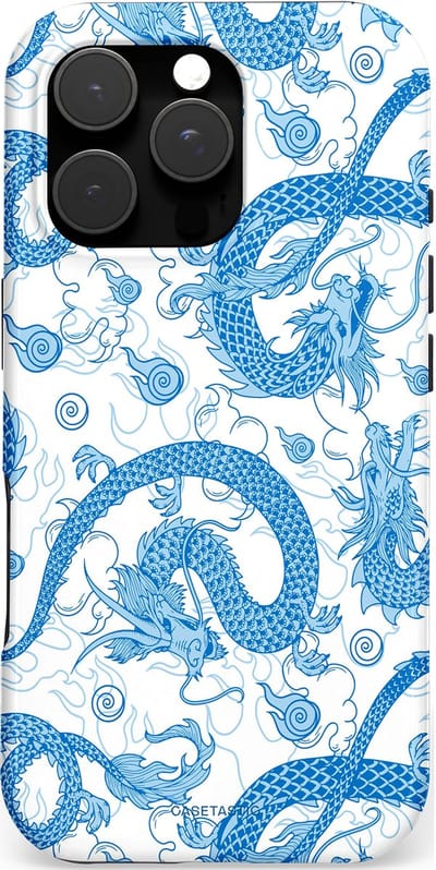 Casetastic hoesje geschikt voor Apple iPhone 16 Pro - MagSafe - Dubbellaagse bescherming - Drakengloed - Fashion Case - Lichtblauw Wit Lichtgrijs