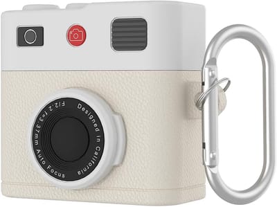 Beschermhoes voor AirPods 4 in Vintage Camera Design met Karabijnhaak