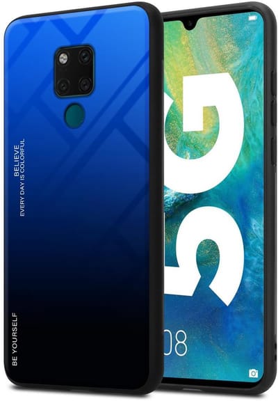 Cadorabo Hoesje geschikt voor Huawei MATE 20 in BLAUW - ZWART - Tweekleurige beschermhoes van TPU-silicone Case Cover en achterzijde van gehard glas