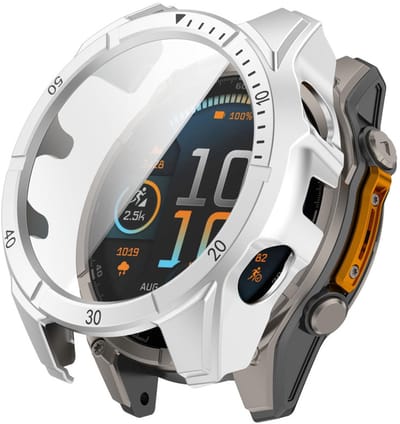 Screenprotector case - geschikt voor Garmin Tactix 8 AMOLED 47mm - full cover hoesje - gehard glas - 47 mm - volledige bescherming - zilver zwart