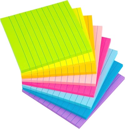 Tolvia Sticky Notes 8-Pack - 8 Kleuren Gelinieerde Plaknotities met Extra Sterke Kleefkracht - 10x10 cm Memoblokken - Herpositioneerbare Memo Blaadjes voor Kantoor, School & Thuis