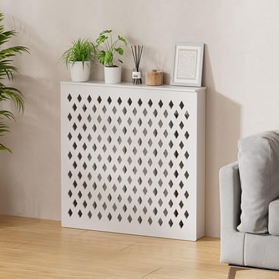 Verwarmingskast Opbergplank - Radiatorafdekking Decoratief - Leefruimte Verfraaien - Diamantvormige Gaten - 50x60x15cm - Houtkleurig