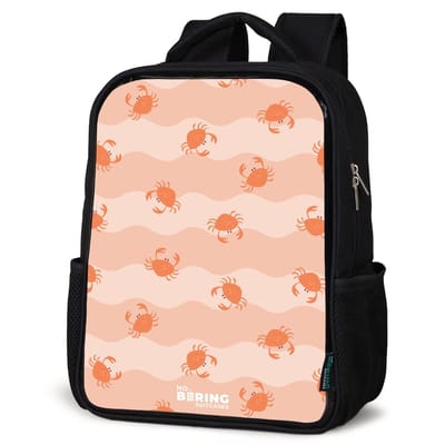 NoBoringSuitcases.com® - Rugzak zwart - Schooltas jongen & meisje - Oranje krabben op golvende achtergrond - Rugtas voor school - Boekentas kind - Schoolrugzak - Kinderrugzak