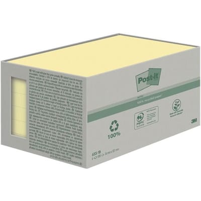 POST-IT notitieblaadjes, gerecycled papier, 127 mm x 76 mm, 6 x 100 vellen, geel
