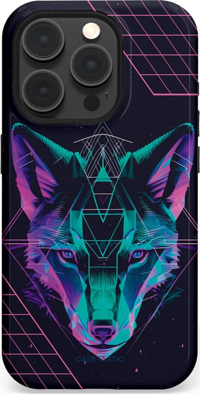 Casetastic hoesje geschikt voor Apple iPhone 15 Pro - MagSafe - Dubbellaagse bescherming - Neon Wolf - Fashion Case - Donkerblauw