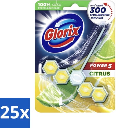 Glorix - Toiletblok - Power 5 - Lemon - Citroenfris & Hygiënisch - 55 g - Bulkverpakking - 25 stuks