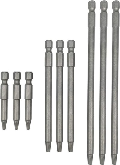 Set van 9 vierkante schroevendraaier bits met magnetische 1/4 inch hex shank, geschikt voor elektrische schroevendraaiers, lengtes van 50/100/150 mm, ideaal voor precisiewerk en klussen