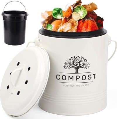 Compostbak voor Keuken met Deksel - 1,3 Gallon Binnenemmer Inclusief Koolstoffilter