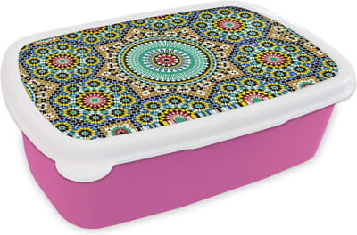 Broodtrommel Roze - Lunchbox - Brooddoos - Mozaïek - Patronen - Mandala - 18x12x6 cm - Kinderen - Meisje