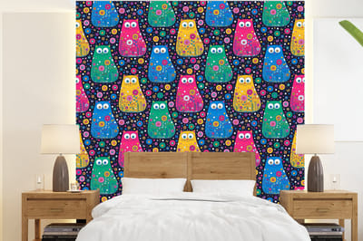 Behang - Fotobehang Kat - Regenboog - Bloemen - Breedte 220 cm x hoogte 240 cm