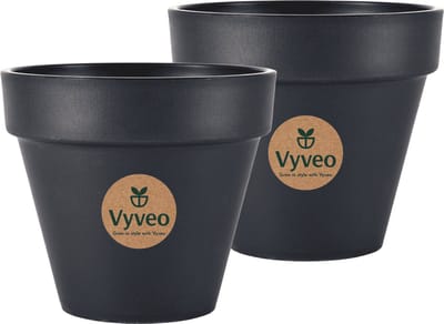 Vyveo - Bloempot Oslo - Set van 2 - 14x12 - Zwart - Bloempot voor binnen en buiten - Lichtgewicht - Breukbestendig - Vorstbestendig - UV-bestendig