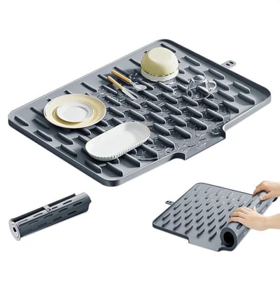 Dailygoods- Afdruipmat met afvoeropening - Opvouwbaar - Antislip - Hygiënisch siliconen - Geschikt voor servies en groenten - 40 x 30 cm - Droogmat