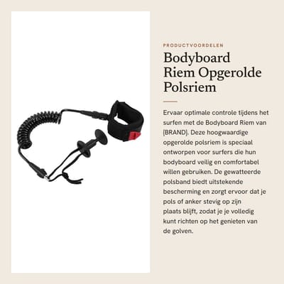 Dailygoods- Bodyboard Riem - Gewatteerde Polsband - Verstelbare Maat - Ultra-Licht - Surfaccessoires - 316 Roestvrij Staal - Surfriem