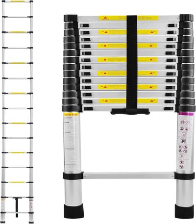 440cm Telescopische Ladder, Aluminium Uittrekbare Ladder, Multifunctionele Telescoopladder met 15-traps & Antislip Staande, Ladder Belastbaarheid 150KG, Zilver Inklapbare Ladders, NAIZY