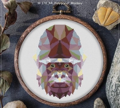 Mandala borduurpakket POLYGONAL GORILLA - APS - telpatroon om zelf te borduren - geschikt voor beginners