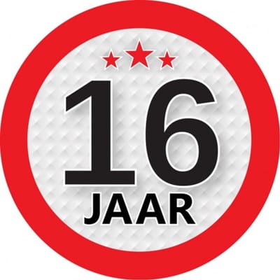 16 jaar leeftijd sticker - rond - Dia 9 cm - 16 jaar verjaardag - jubileum - leeftijd versiering
