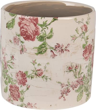 Clayre & Eef Bloempot Ø 14x13 cm Beige Roze Keramiek Bloemen