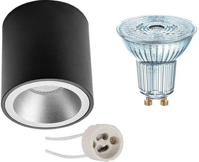 Opbouwspot Set - LEDVANCE Parathom PAR16 940 36D - Pragmi Cliron Pro - GU10 Fitting - Dimbaar - Opbouw Rond - Mat Zwart/Zilver - 3.4W - Natuurlijk Wit 4000K - Verdiept - Ø90mm
