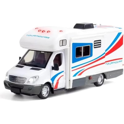1:32 Cartoon Beer Caravan Speelgoedauto's Model Legering Diecast Miniatuur Toerwagen Deuren Openbaar Reisaanhanger Voor Kind Verjaardagscadeaus
