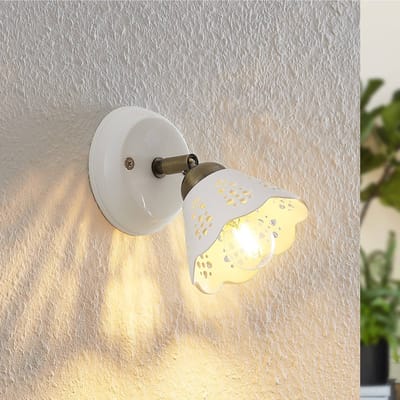 Lindby - buitenspot - 1licht - keramiek, ijzer - H: 16.5 cm - E14 - wit, brons