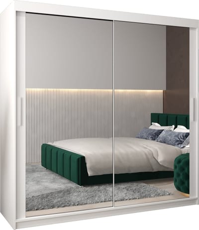 InspireMe - Kledingkast met 2 schuifdeuren, Modern-stijl, Kledingkast met planken (BxHxD): 200x200x62 - TORM III 200 Wit Mat