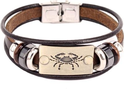Montebello Armband Kreeft - Leer - Messing - Staal - Horoscoop - 19cm