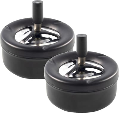 Terras asbak - 2x - mat zwart - RVS - D12 x H7 cm - drukasbak