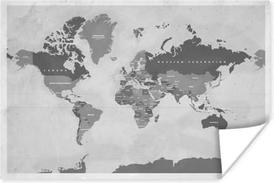 Wereldkaart - Vintage - Paars - Kind - Meiden - Jongens - 30x20 cm - Poster - Poster Kinderkamer