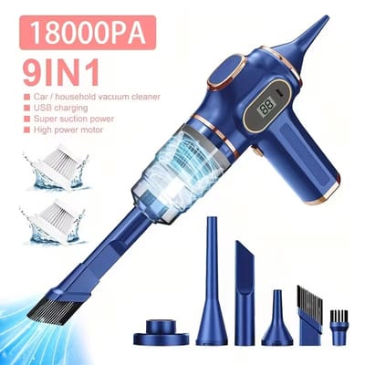 Mini Draadloze Handstofzuiger – Blauw/Goud | USB Oplaadbaar & Digitaal Display | Compact & Krachtig