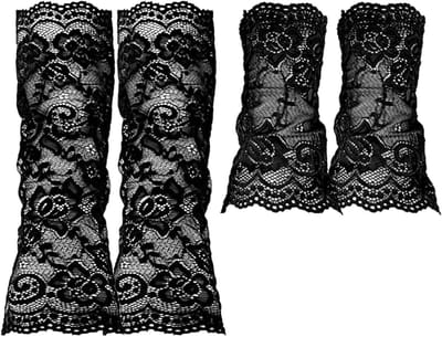 Elegante Vingerloze Kanten Handschoenen voor Dames, 2 Paar Korte Zwarte Bruidsaccessoires, Perfect voor Feestjes en Bruiloften