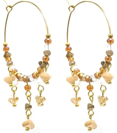 Oorbellen met Glaskralen - Oorhangers - RVS - 4x5,5 cm - Bruin