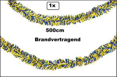 PVC folie draaiguirlande blauw/geel 500cm BRANDVERTRAGEND - Carnaval thema feest party fun optocht