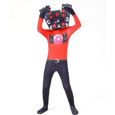 Spel Skibidi Toilet Cameraman Camera Speaker TV Toilet Man Jumpsuit Kinderen Volwassene Hoofddeksel Jumpsuit Halloween Kostuum 150 red