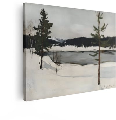 Artaza Canvas Schilderij Besneeuwd Landschap - 40x30 cm - Wanddecoratie Bomen - Muurdecoratie Natuur - Schilderijen Op Canvas