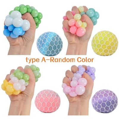 Balles à presser en maille colorée pour raisins, balle anti-stress arc-en-ciel, jouets à manipuler sensoriels pour soulager le stress, cadeau de bureau d'anniversaire gray