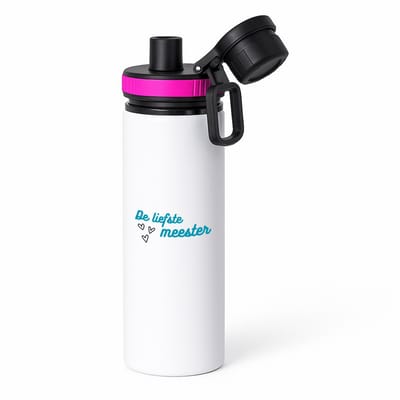 Hacebo® - de liefste meester waterfles met draaidop roze - Meester - voor de liefste meester - meester - verjaardagscadeau - verjaardag - cadeau - afscheidscadeau - geschenk - leuke cadeau - kado - gift - meesterdag - water fles - 850ML