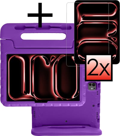 Hoes - Geschikt voor Apple iPad Pro (2024/2025) - 11 inch - Met 2x Screenprotector - Kinderhoes Shockproof Bumper - Kidsproof Case - Tablet Hoesje - Kinder Cover - Paars