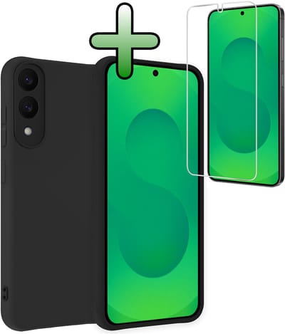 Hoesje Met Screenprotector - Geschikt voor Samsung Galaxy S25 Edge - Sterk & Shockproof - Back Cover - Siliconen Case - Telefoon Hoes - Zwart