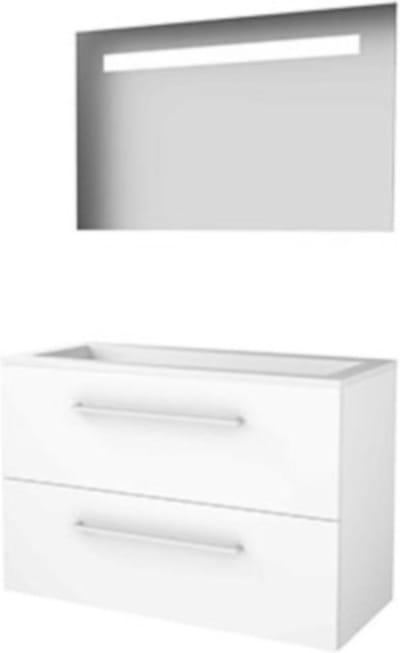 Basic-Line Economic 46 Badkamermeubelset - 100 x 46 cm - Met Grepen - 2 Lades - Acryl Wastafel - Zonder Kraangat - Spiegel met LED Verlichting - Ice White