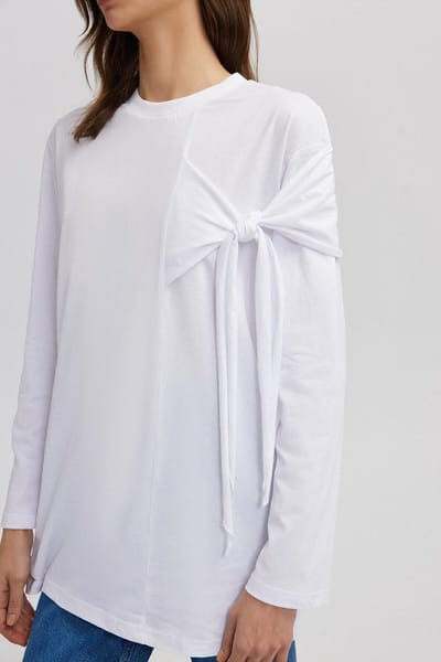 Touché Privé - Jersey tuniek met strikdetail aan de voorkant - Wit - Dames