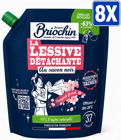 Le Briochin Lessive Peaux Sensibles Geconcentreerde Wasmiddel zonder Parfum 2.27 L - Set van 8 Stuks (18.16 L Totaal) - Ecocert Gecertificeerd Ecologisch - Made in France - Voordeelverpakking